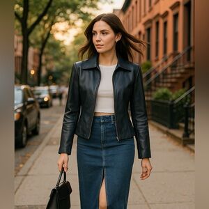 100% leather bod and christensen couture super dark blue jacket small size 10